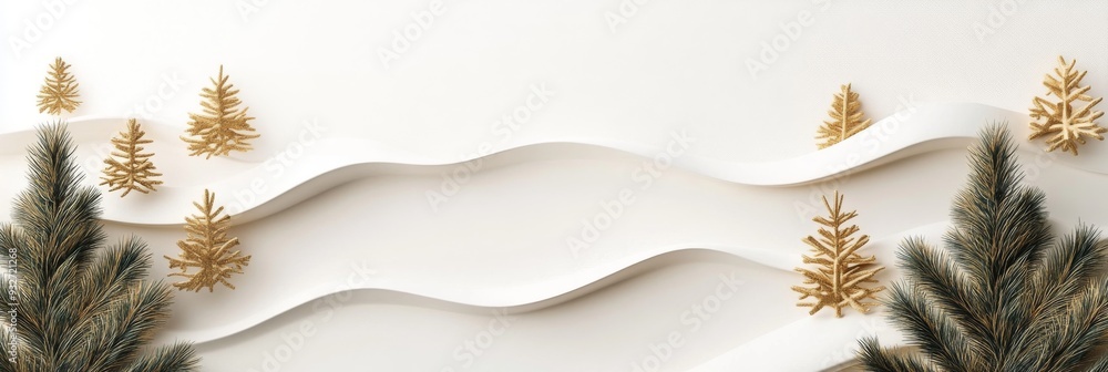 Poster minimalistic 3d geometric waves with snowflakes on white background - clean and versatile design for