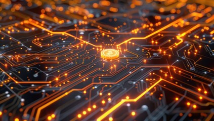 Fototapeta premium Bitcoin on a Circuit Board