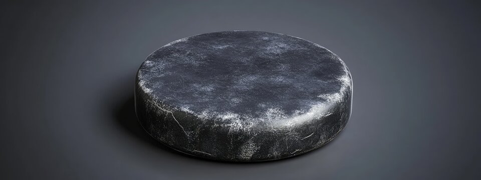 Hockey puck edges, black rubber surface, subtle wear marks, focused light