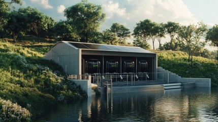 Hydroelectric Power Plant with Solar Panels