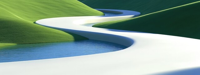 Irrigation canals, flowing water, cultivated fields, bright midday sunlight