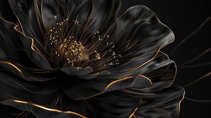 A black flower with golden veins, creating a dramatic and elegant design.