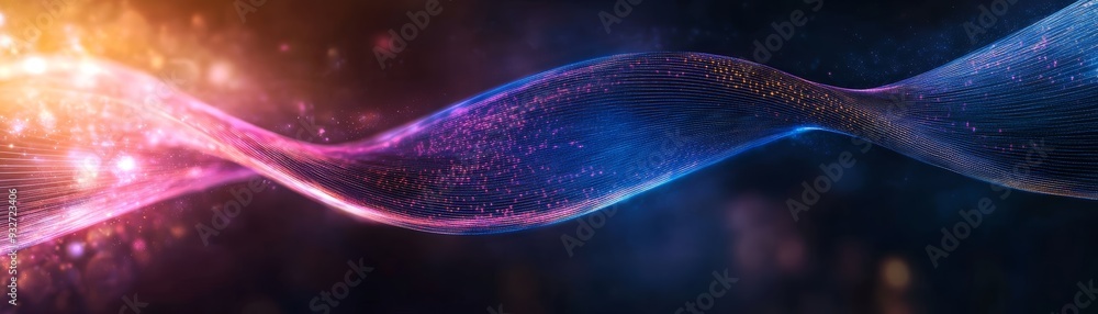 Poster a vibrant wave of colors flows through a cosmic backdrop, blending elements of light and energy for 