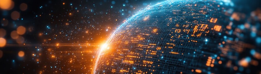 Futuristic Digital Earth with Glowing Data Points and Network Connections in Space