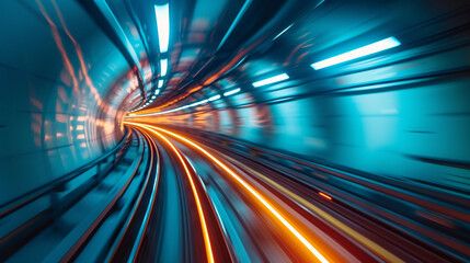 Motion blur of train moving inside tunnel