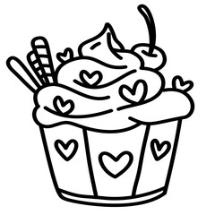 hand drawn love cupcake doodle cartoon