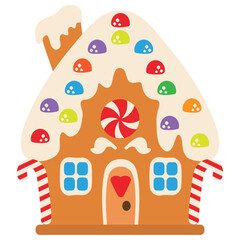 Gingerbread house Christmas decoration vector cartoon illustration