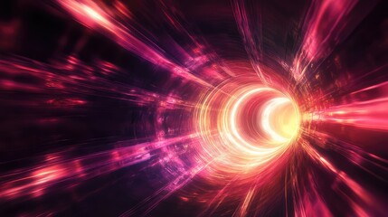 Obraz premium Digital visualization of quantum tunneling with dynamic shadows and light beams creating a sense of movement through space.