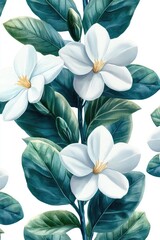 White magnolia flowers on green leaves. Perfect for design projects, social media, and website backgrounds.