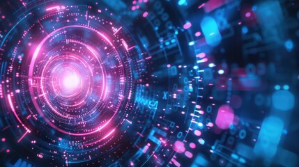Obraz premium Glowing Neon Future. Abstract digital technology futuristic blue pink background concept