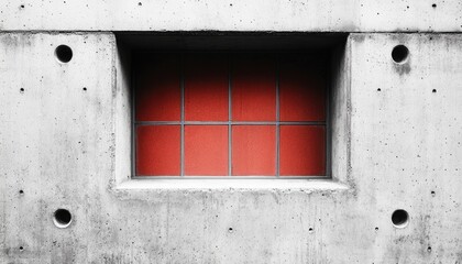 Naklejka premium A window in a concrete wall. The window is framed in black and has red glass, which is a unique and interesting feature.