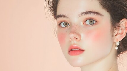 Model with Pearl Earrings in Pink Dress