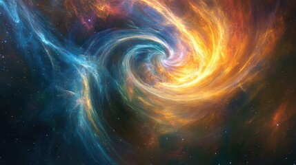 Obraz premium Image of a swirling nebula with colorful, wispy traces and luminous, diffused light creating a magical effect.