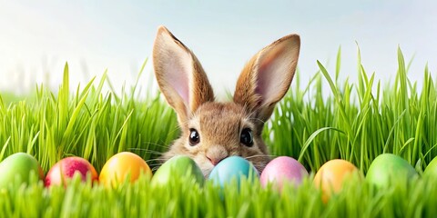 Fototapeta premium Easter bunny hiding in the grass