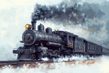 Vintage steam engine locomotive train on railroad