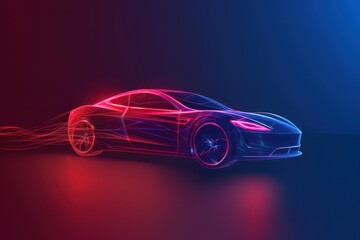 Fototapeta premium Futuristic Polygonal Car Design, a sleek modern vehicle depicted in vibrant abstract shapes, set against a deep blue backdrop, showcasing digital artistry and innovation.