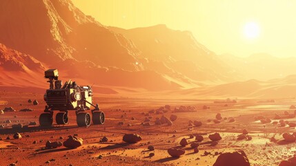 Rover exploring the surface of a red planet