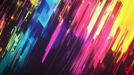 Glitch Rainbow Abstract Background, Vibrant Color Streaks, Digital Gradient Art, Dynamic Neon Lines, Futuristic Colorful Design