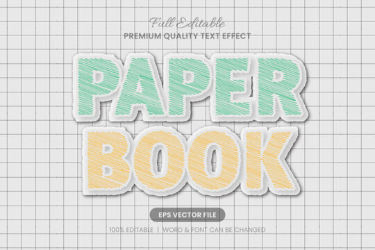 Paper Book editable text effect,font graphic style on grid background ideal for book covers, posters, social media graphics, digital designs, presentations, and educational materials.