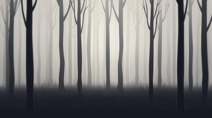 Monochrome Forest Serenity, an elegant composition capturing the tranquil beauty of a dense forest, showcasing variations of light and shadow among towering trees.