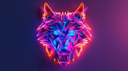 Obraz premium Neon Wolf Mascot Design, vibrant colors create a dynamic representation of a wild predator, showcasing a creative and bold graphic character in a striking digital format.