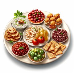 Cartoon 3D traditional Passover Seder plate with symbolic foods Isolated white background