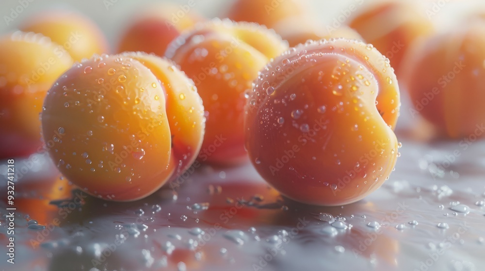 Aufkleber several apricots with a soft focus on their surface details, positioned on a neutral background to e