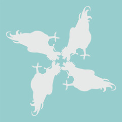 a ceramic design in the shape of a rooster that is rotated so that it becomes abstract