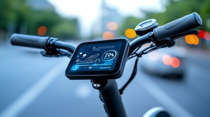 Close-up of an electric scooter handlebar with a digital display.
