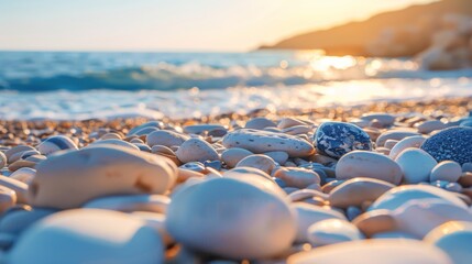 Obraz premium Smooth pebbles on a sunlit beach
