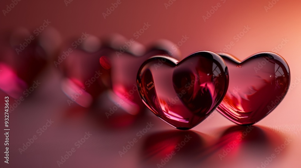 Poster softly glowing hearts against a gradient background transitioning from deep maroon to light pink, su