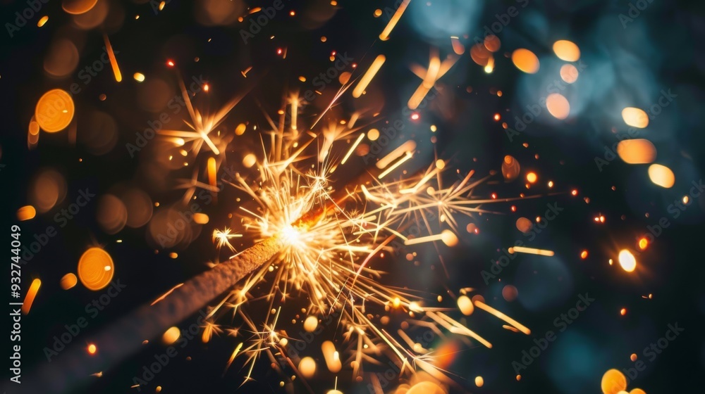 Poster sparkler creating bright trails in night