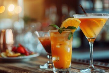 Refreshing Cocktails on a Bar Counter