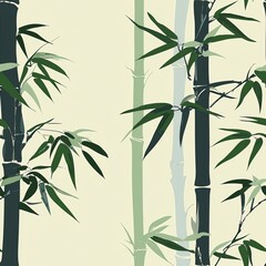 Seamless pattern of peaceful bamboo stalks and leaves