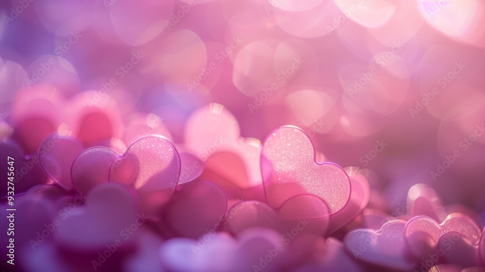 Poster subtle heart pattern in various shades of pink and purple, creating a soothing and romantic backdrop