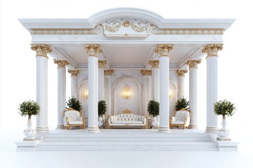 Obraz premium Grand palace veranda with marble columns, luxurious seating, and classical decor