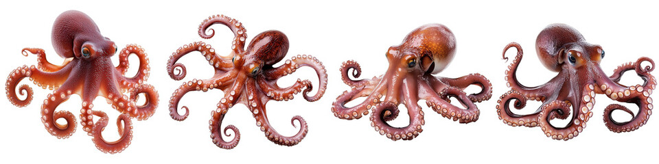 Collection of various octopuses showcasing their unique forms and colors in aquatic environments