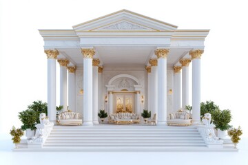 Fototapeta premium Grand palace veranda with marble columns, luxurious seating, and classical decor
