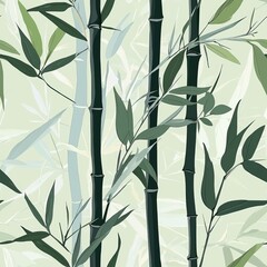 Seamless pattern of serene bamboo leaves and stems in soft hues