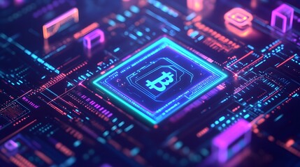 Bitcoin Symbol Neon Lights Digital Technology