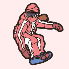 Extreme Sport Snowboard Player Action Snowboarder Pose Cartoon Graphic Vector 