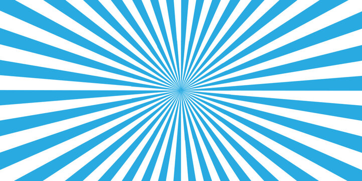 Minimal sunrise radiate striped geometric circus light sunburst ray vector backdrop texture background. blue retro poster shine spiral template design.	
