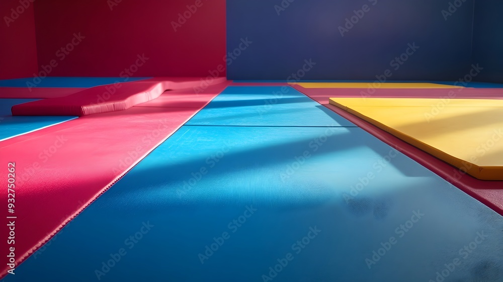 Aufkleber gymnastics floor mat setup with bright lighting and clear boundaries for gymnastic routines and comp