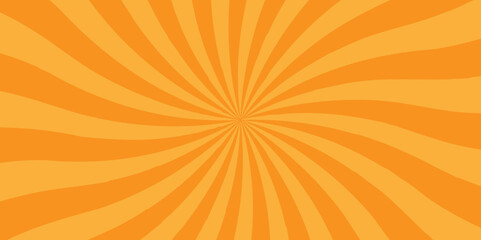 Obraz premium Minimal sunrise radiate striped geometric circus light orange sunburst ray vector backdrop texture background. orange and red retro poster shine spiral template design. 