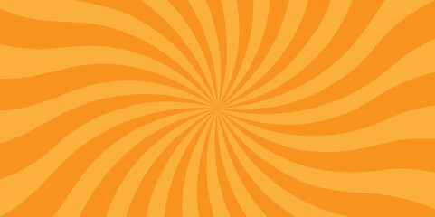 Minimal sunrise radiate striped geometric circus light orange sunburst ray vector backdrop texture background. orange and red retro poster shine spiral template design.	
