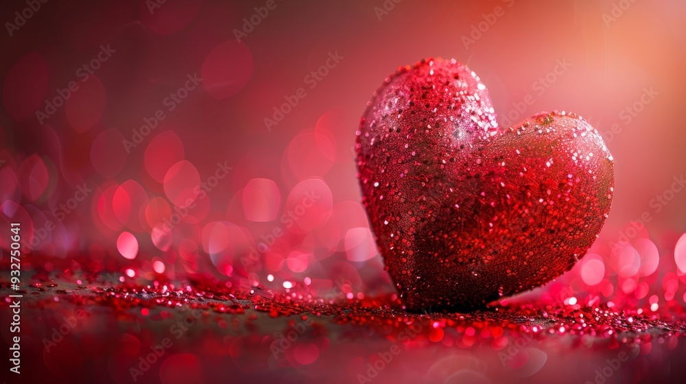 Poster vibrant red heart-shaped background with soft gradients blending from deep crimson to pink, evoking 