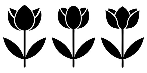 Fototapeta premium Tulip flower icons vector silhouette illustration