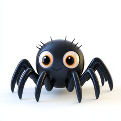 3D cartoon illustration of a cute black spider on a white background