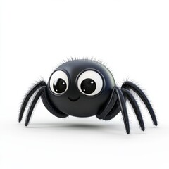 3D cartoon illustration of a cute black spider on a white background