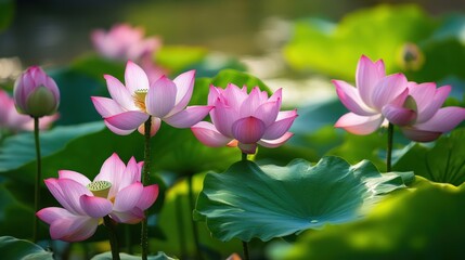 Obraz premium Beautiful Pink Lotus Flowers in Bloom